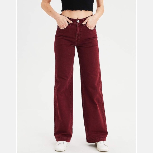 American Eagle Maroon Wide Leg Jeans 2l 